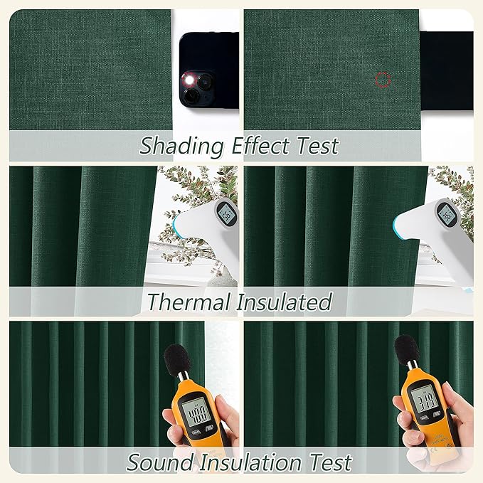 Guken Blackout Curtains 72 Inch Length 2 Panels Set for Living Room Bedroom Back Tab Thermal Insulated 100% Black Out Linen Drapes Room Darkening Window Curtains 72 Inches Long,Emerald Green