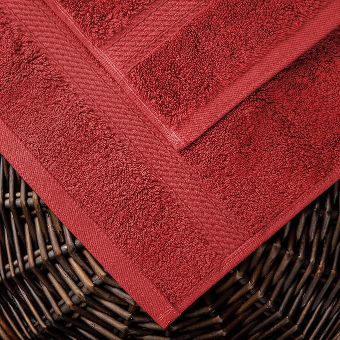 Superior Egyptian Cotton Pile Bath Towel Set of 2, Ultra Soft Luxury Towels, Thick Plush Essentials, Absorbent Heavyweight, Guest Bath, Hotel, Spa, Home Bathroom, Shower Basics, Red