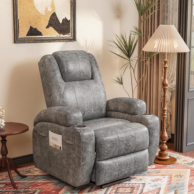 Flamaker Power Lift Chair with Vibration Massage Luxurious Leathaire Fabric Electric Lift Recliner for Elderly Power Lift Recliner Chair with Cup Holders Side Pockets for Living Room (Light Gray)