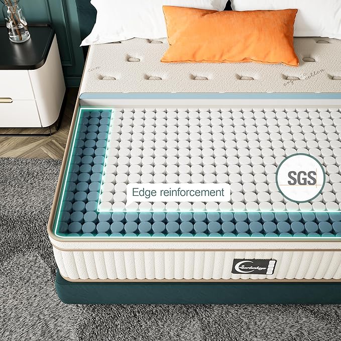 Gel Foam Innerspring Mattress - 14 Inch Full Size Mattress for Back Pain Relief, Medium Firm with Reinforced Edge Support, Off-White