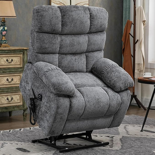 Luxlen Lift Recliner Chair Heat Massage Dual Motor Infinite Position Up to 350 LBS Large Electric Power Lift Recliners with Power-Remote, Medium-Firm and Heavy Duty, Light Grey