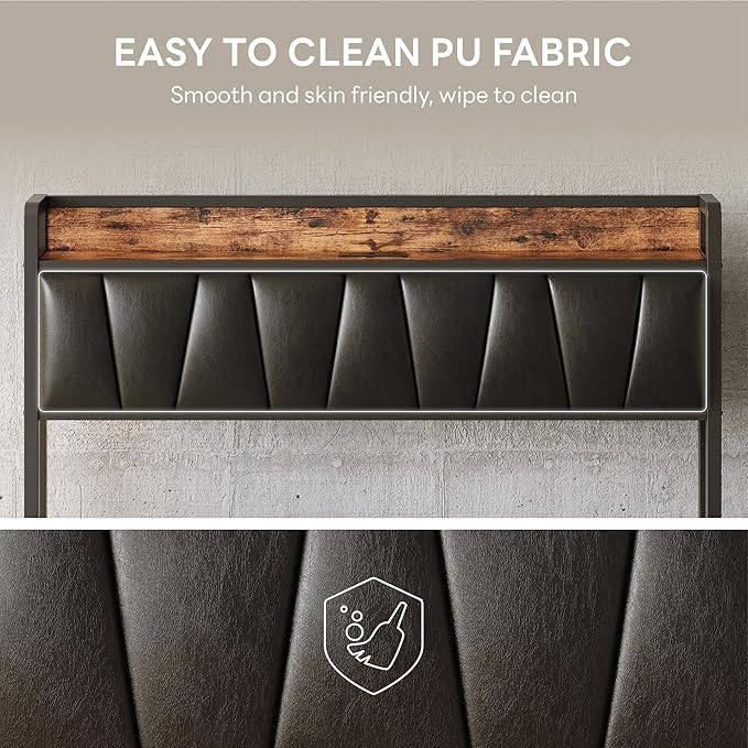 LIKIMIO Full XL Bed Frame, Storage Headboard with Charging Station, Solid and Stable, Noise Free, No Box Spring Needed, Easy Assembly(Vintage and Black)