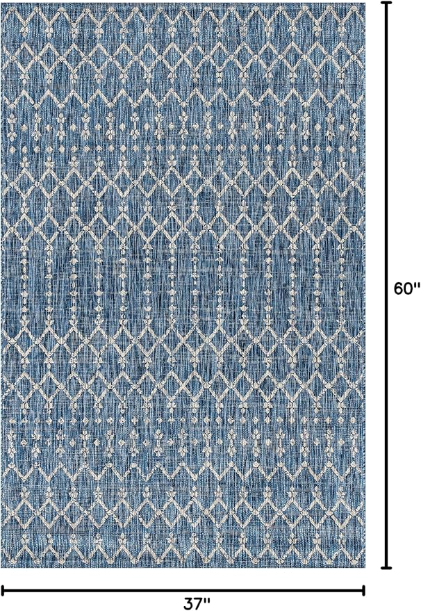JONATHAN Y Moroccan Geometric Indoor Outdoor Area Rug 3X5 Navy/Light Gray, Ourika Textured Weave for Backyard, Patio, Porch, Easy-Cleaning, High Traffic, Pet-Friendly, Non-Shedding (SMB108B-3)