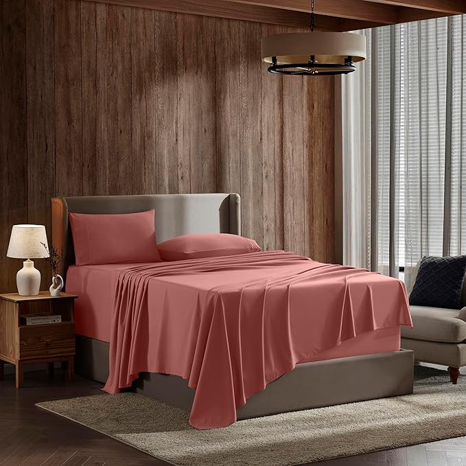 Nestl California King Sheet Set - 1800 Ultra-Soft Microfiber Cal King Bed Sheets - Double Brushed - Deep Pockets - Easy Fit - 4 Piece Set - Bed Sheets (California King, Pink Clay)