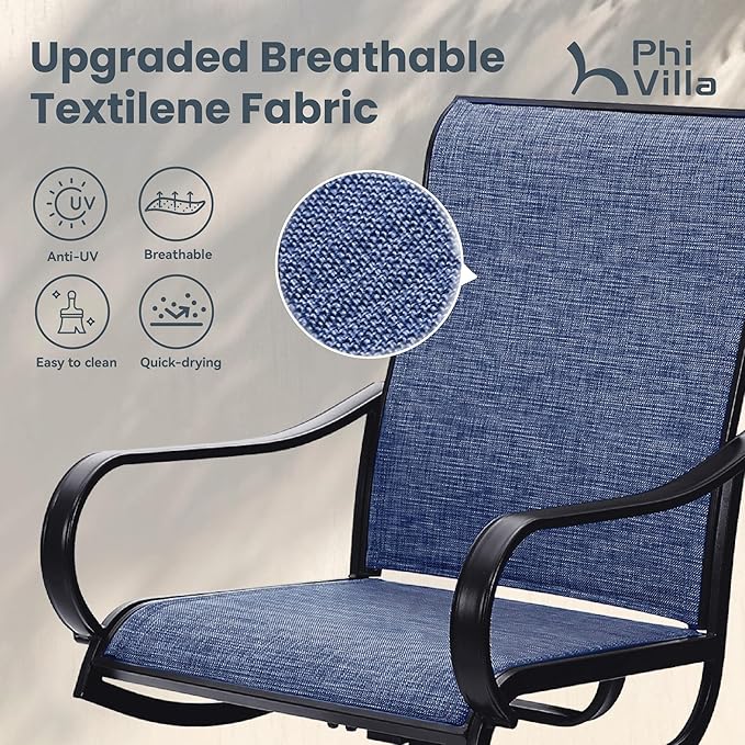 PHI VILLA 9 Piece Outdoor Patio Dining Set, Extendable Large Patio Table and 8 Swivel Dining Chairs, Outdoor Furniture Table and Blue Chairs Set for 6-8 Person