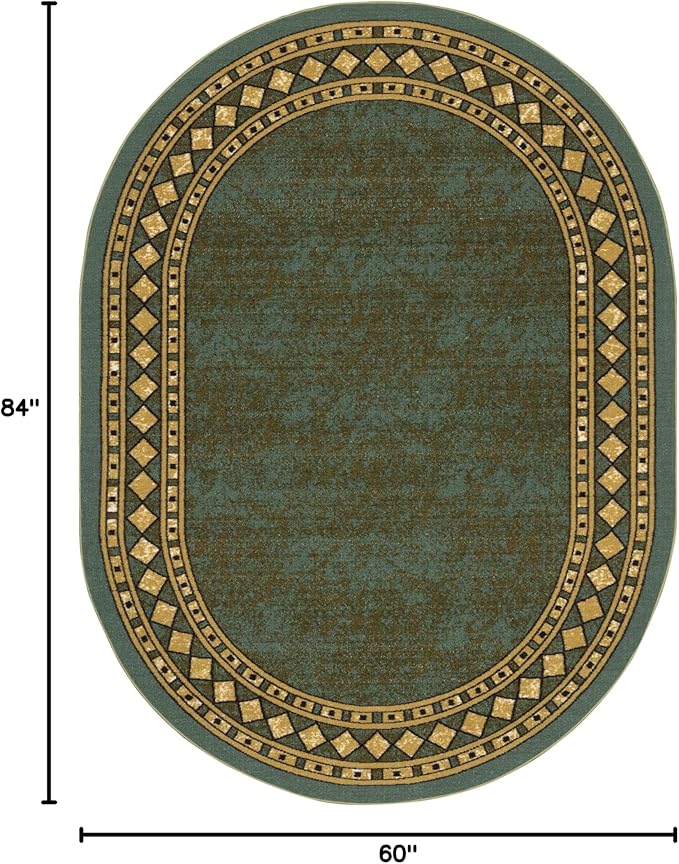 Antep Rugs Alfombras Modern Bordered 5x7 Non-Skid (Non-Slip) Low Profile Pile Rubber Backing Indoor Area Rugs (Green, 5' x 7' Oval)