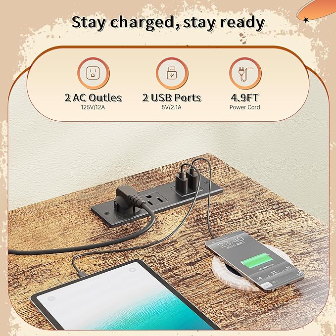 55" W TV Stand for Bedroom with LED Lights & Power Outlets Dresser TV Stand with 2 Drawers for 65" TV with Open Storage Shelves