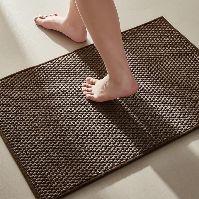 Bathroom Rugs Non Slip Washable, Super Absorbent Thin Bath Mat Small Quick Dry Low Pile Bathroom Rug, Brown 16"x24"