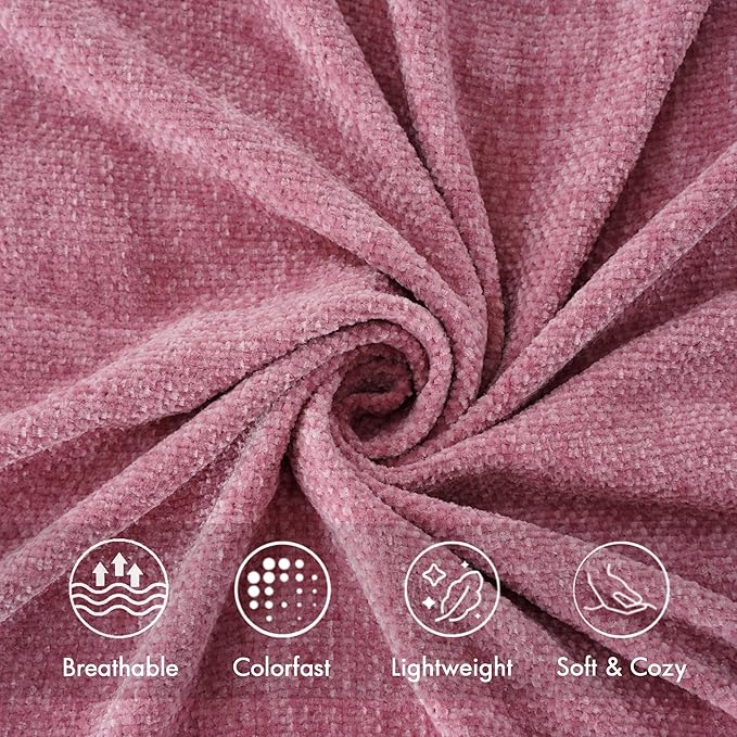 BATTILO HOME Chenille Throw Blanket for Couch, Soft Cozy Throw Blanket with Fringe Tassels, Lightweight Knitted Throw for Spring Summer, Pink, 50"x60"