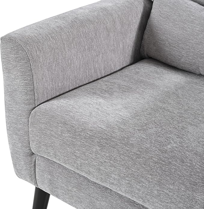 Accent Chair, Comfy Upholstered Living Room Chairs with High Tufted Backrest and Pillow, Wingback Reading Chair with Solid Wood Legs for Bedroom/Office, Chenille Fabric, Grey