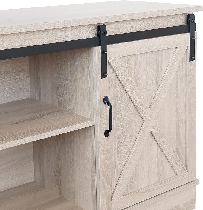 Rainbow Sophia TV Stand, Storage Cabinet with Sliding Barn Doors and Adjustable Shelves, Modern 28”H, White Oak