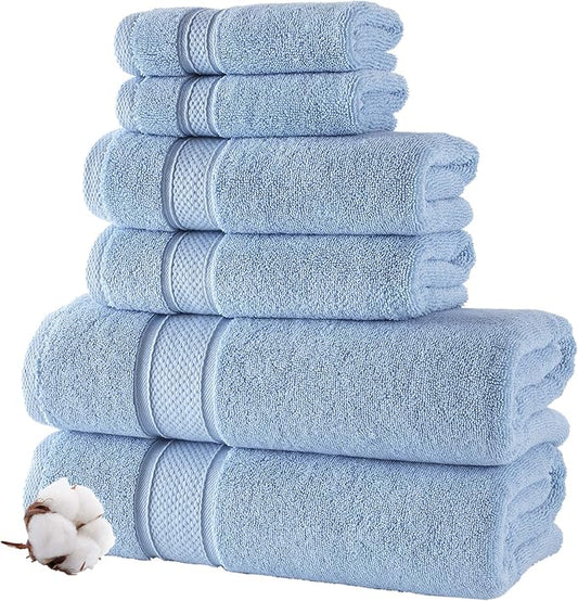 NOVA Luxury Linen - Hotel Quality Turkish Towel Set for Bathroom (6 Pcs Towel Set, Sky Blue)
