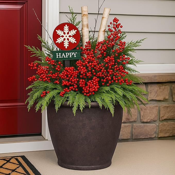 Sunnydaze 24-Inch Anjelica Large Plastic Pot for Plants - Double-Walled Outdoor Polyresin Round Planter Porch Pot with Drillable Drainage Holes - Rust - 3pk