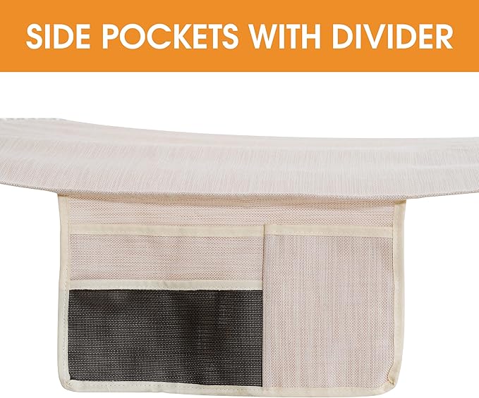 Lazy Daze Hammocks 11 FT Double Outside Hammock Quick Dry Olefin Fabric Hammock with Spreader Bar & Side Pocket for Outdoor Poolside Backyard 450 lbs Capacity, Beige