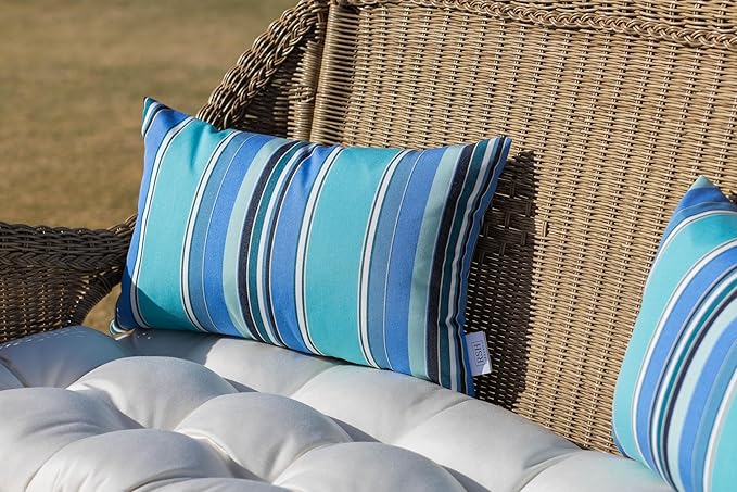 RSH DECOR: Sunbrella Lumbar Throw Pillows Set of 4 | 20" x 12" | Water and Fade-Resistant Performance Fabric | Outdoor Pillow Covers with Down-Alternative Inserts | Dolce Oasis