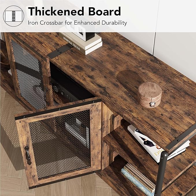 CABIHOME Farmhouse TV Stand for 65/75 inches TVs, Entertainment Center with Storage Cabinet and Mesh Doors, Industrial TV Media Console Cabinet Table, Media Furniture for Living Room, Vintage