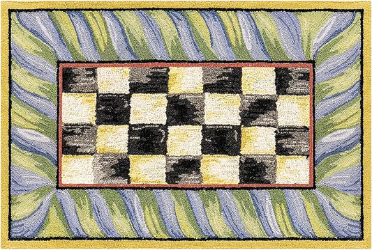 MACKENZIE-CHILDS Washable Rug, Decorative Indoor Rug, 2' x 3', Purple-and-Green Courtly Check