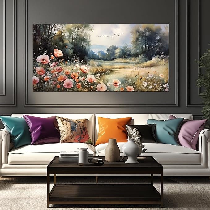 Large Artwork Canvas Wall Art for Living Room Bedroom Decor Wall Painting Modern Country Road Main Picture Image Decorative Painting with Frame Can be Directly Hung Decor Size 30x60