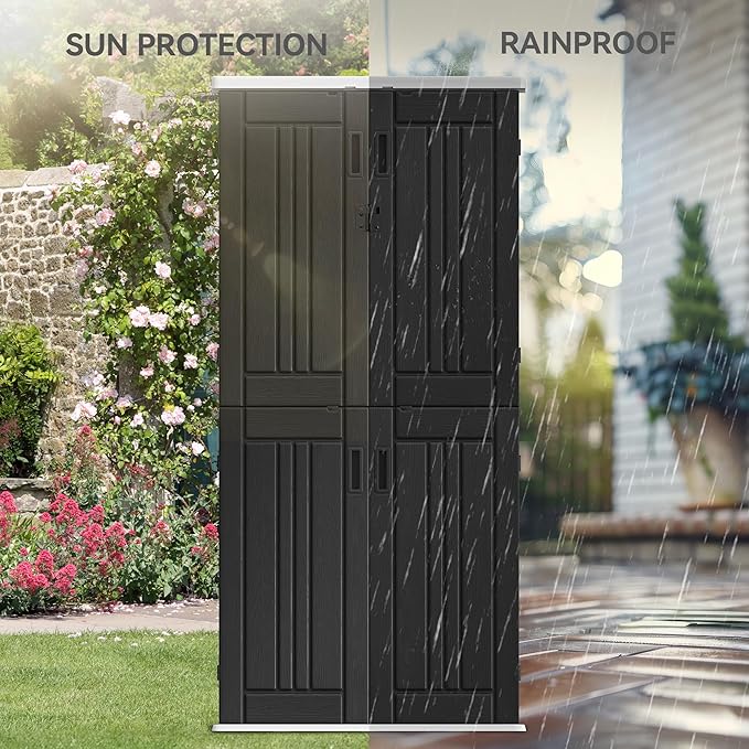 YITAHOME Outdoor Tall Storage Cabinet with 4 Shelves, Waterproof Resin Vertical Tool Shed, Lockable 30 cu. ft. Storage Shed for Patio, Garden, Yard, Dark Gray