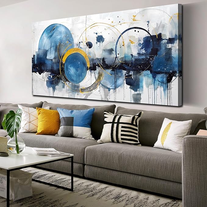 ZHAOSHOP Modern Art Work for Wall Decor - Abstract Art Room Decor for Teens - Blue Pictures Wall Decor Ready to Hang Size 29" x 59"