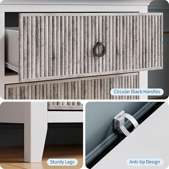 GarveeHome 6 Drawer Dresser for Bedroom，Waveform Fluted Chest with Large Drawer, Wooden Chest of Storage Cabinet, Fluted Dressers for Bedroom Living Room Hallway Closet, Anti-Tipping