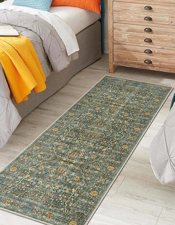 Keen Home Design 2x10 Rug - Machine Washable Runner Rug with Non-Slip Backing, Ideal for Hallway, Entryway, Kitchen, Laundry Room - Vintage, Easy Clean, Durable, Low Pile - (2'6" x 10')