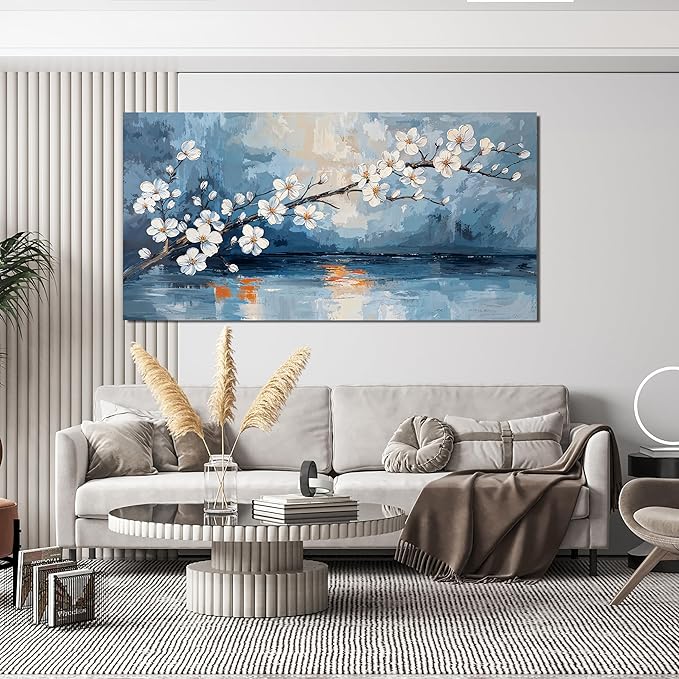 Canvas Wall Art Decor Large Vintage Coastal Wall Art Decorations White Flower Wall Art Prints Wall Art Pictures for Living Room Canvas Art Wall Decor Artwork for Walls Bedroom Office Decor 24" X 48"