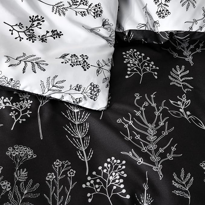 Bedsure Twin/Twin XL Comforter Set - Black Bed Set, 2 Pieces Cute Floral Bedding, 1 Soft Reversible Botanical Flowers Comforter and 1 Pillow Sham