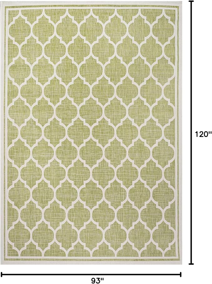 Eyely BMS109G-8 Santa Monica Trebol Moroccan Trellis Textured Weave Indoor/Outdoor Area Rug Coastal;Bohemian, Bedroom, Backyard, Patio, Easy-Cleaning, Non-Shedding, 8 X 10, Green/Cream