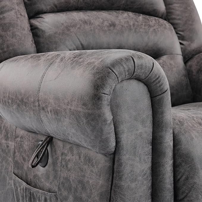 FLEXISPOT Power Lift Recliner Chair for Elderly with Massage & Heat, Faux Leather Electric Reclining Chair for Seniors with USB Ports, Cup Holders & Side Pockets(Medium Size,Charcoal Gray