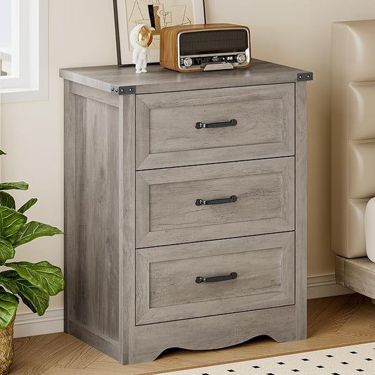 3-Drawer Dresser for Bedroom, Small Wooden Chest of Drawers with Metal Handles, Narrow Storage Cabinet with Anti-Tipping Design, Sturdy Dresser Organizer for Closet, Living Room, Entryway
