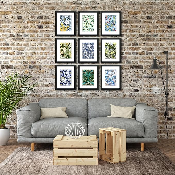 8x10 Picture Frame Set of 9 for Pictures 5x7 with Mat or 8x10 Without Mat, Wall Gallery or Tabletop display Photo Frames in Black