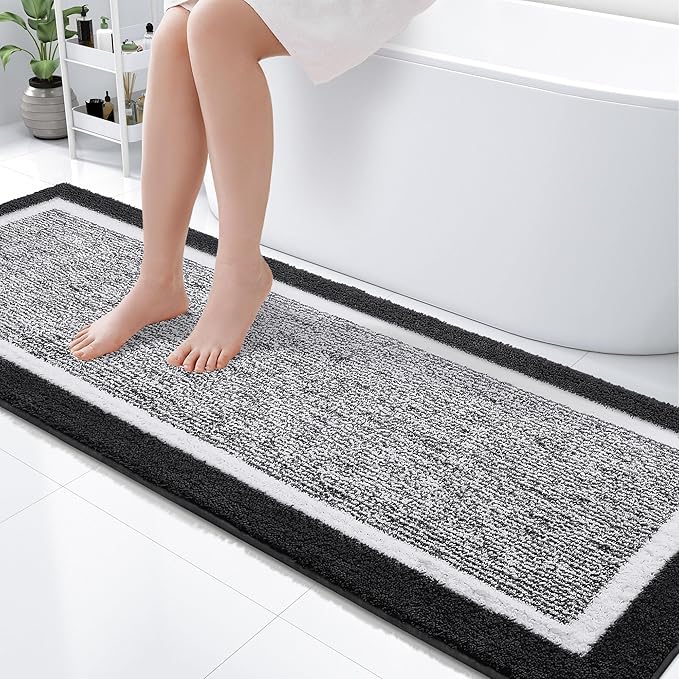 OLANLY Bathroom Rugs 70x24, Extra Soft and Absorbent Microfiber Bath Mat, Non-Slip, Machine Washable, Quick Dry Shaggy Bath Carpet, Suitable for Bathroom Floor, Tub, Shower (Long, Black)