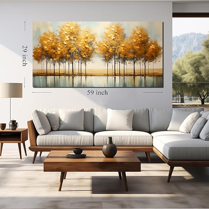 Large Canvas Painting Yellow Forest Theme Decorative Painting with Frame Can be Directly Hanging Wall Decorative Painting for Living Room Bedroom Office Room Decor Painting Artwork Size 30x60