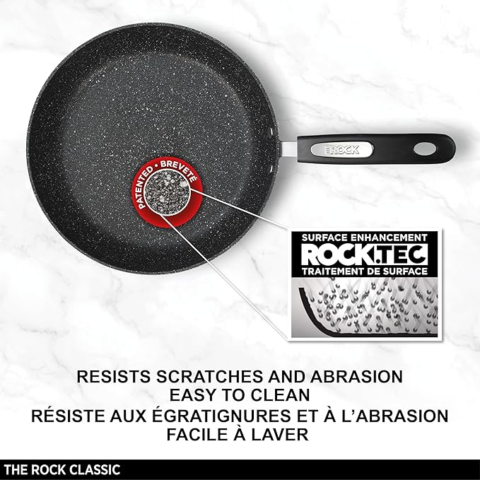 Starfrit The Rock 8PC Non-Stick Cookware set - Durable Forged Aluminum - Oven Safe - PFOA Free - Easy to Clean - Black