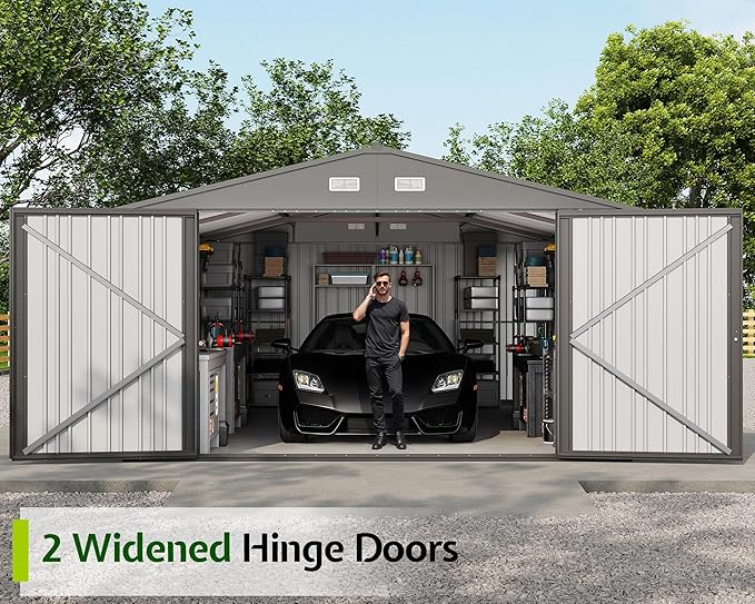 Jocisland 10.1x20.7x7.3 FT Heavy Duty Carport, Metal carport with 2 Lockable Doors & 4 Windows, Carport Canopy for for Car, Midsize SUV, Garbage Can, Tool, Lawnmower, Dark Gray