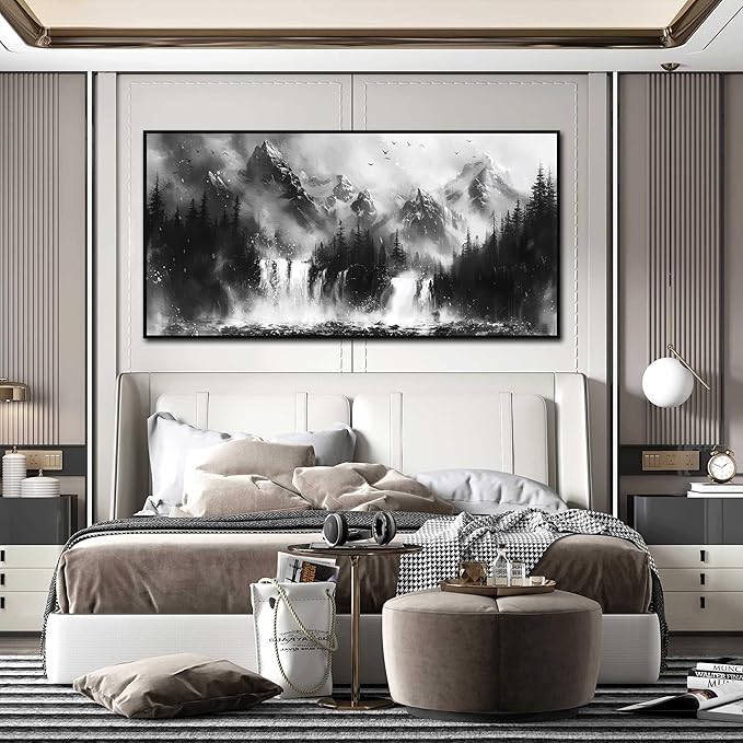 Forest Wall Art Canvas - Black and White Wall Art for Living Room - Black Framed Wall Art Size 29" x 59"