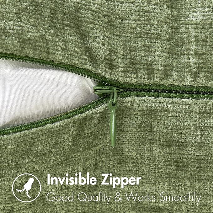 MIULEE Pack of 2 Couch Throw Pillow Covers 16x16 Inch Soft Sage Green Spring Chenille Pillow Covers for Sofa Living Room Solid Dyed Pillow Cases