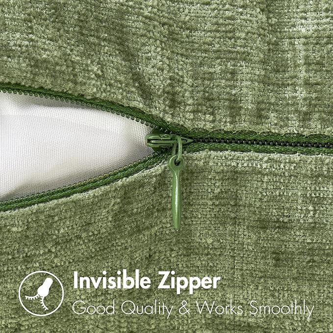 MIULEE Pack of 2 Couch Throw Pillow Covers 22x22 Inch Spring Soft Sage Green Chenille Pillow Covers for Sofa Living Room Solid Dyed Pillow Cases