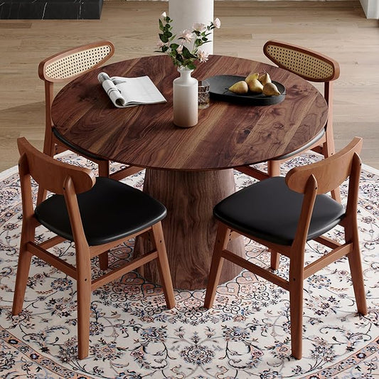 45 Inch Round Dining Table Set for 4, 5 Piece Kitchen Table and Chairs Set, Wooden Table with Walnut Finish, Small Space Dining Set for Apartment or Dining Room