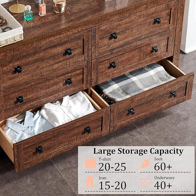 RedLemon Farmhouse 6 Drawer Dresser for Bedroom, 54 Inch Wide Rustic Wood Dresser TV Stand, Chest of Drawers for Closet, Living Room, Hallway, Reclaimed Barnwood