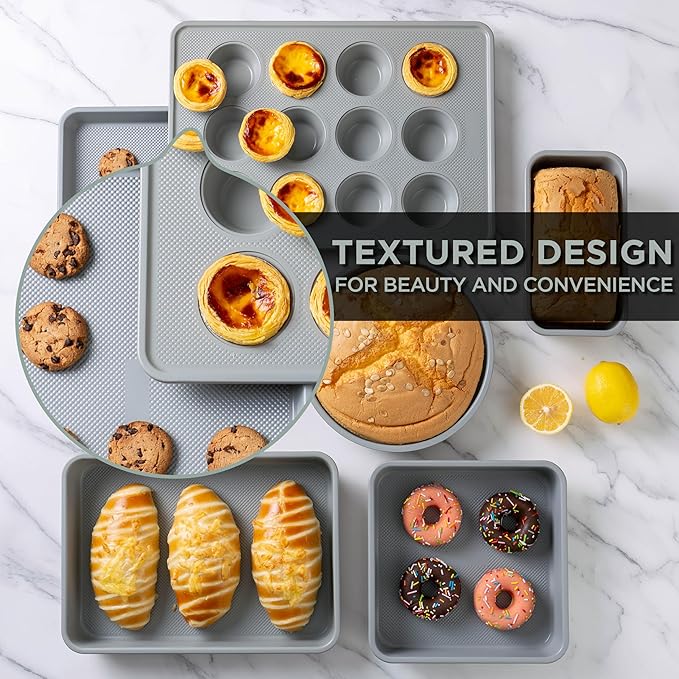 Country Kitchen Nonstick Stackable Bakeware Set - Durable, Easy Release Baking Set, Sage, 6 Pcs