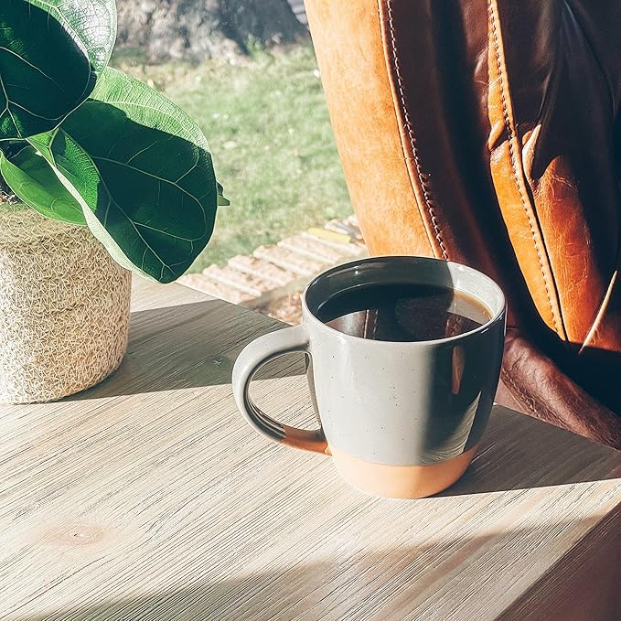 Mora Ceramic Large Latte Mug Set of 4, 16oz - Microwavable, Porcelain Coffee Cups With Big Handle - Modern, Boho, Unique Style For Any Kitchen. Microwave Safe Stoneware - Assorted Neutrals