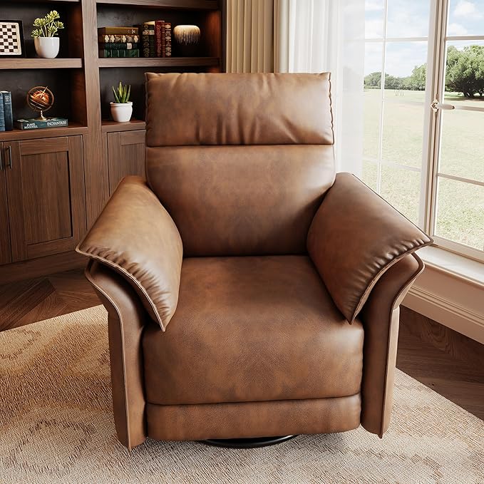 GarveeHome Power Recliner Chair Swivel Glider Upholstered Faux Leather Nursery Rocker Reclining Sofa Chair with Charging Port, Curved Armrests & Padded Backrest (Orange)