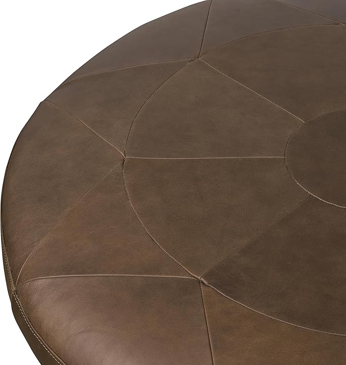 POLY & BARK Gio Ottoman – 30” Round with Feather-Down Topper – Full-Grain Leather Upholstery – Couch Ottoman for Living Room – Vintage Italian Leather in Cocoa Brown