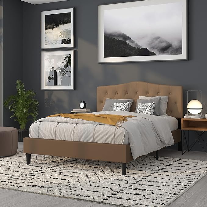 Flash Furniture Cambridge Tufted Upholstered Queen Size Headboard in Dark Brown Fabric