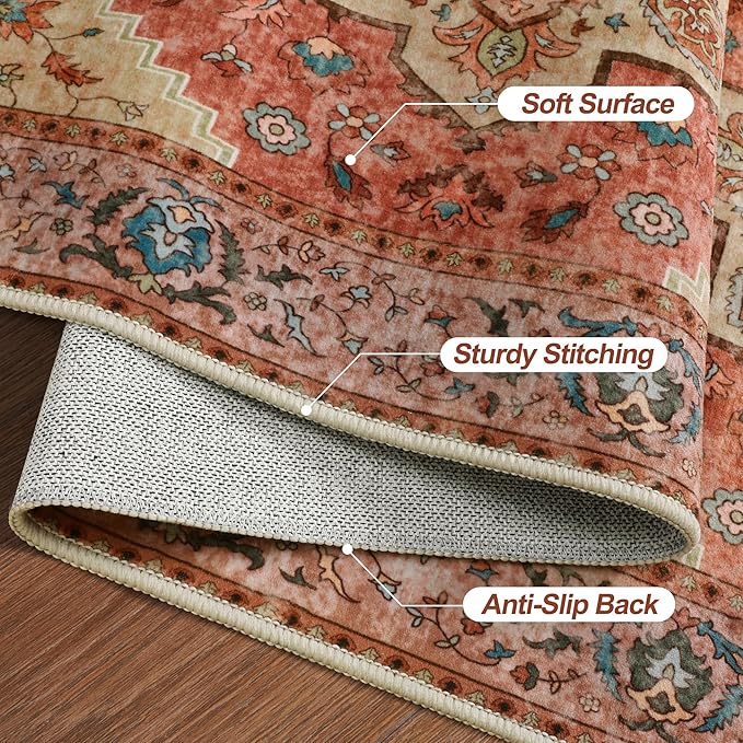 Tangsoo 2x6 Washable Runner Rug for Hallways, Non Slip Vintage Runner Rug, Soft Low Pile Long Runner, Print Distressed Carpet Runners for Kitchen Bedroom Entryway Bathroom Living Room