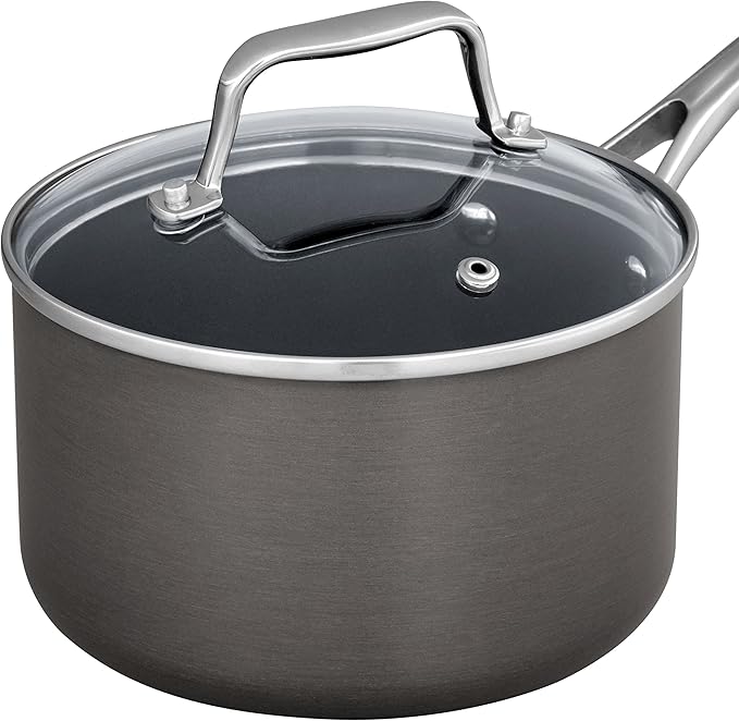 Amazon Basics Mini Sauce Pan With Lid, 1.9 Quarts, Hard-Anodized Non-Stick Aluminum, Gray (Previously Stone & Beam brand), pack of 1