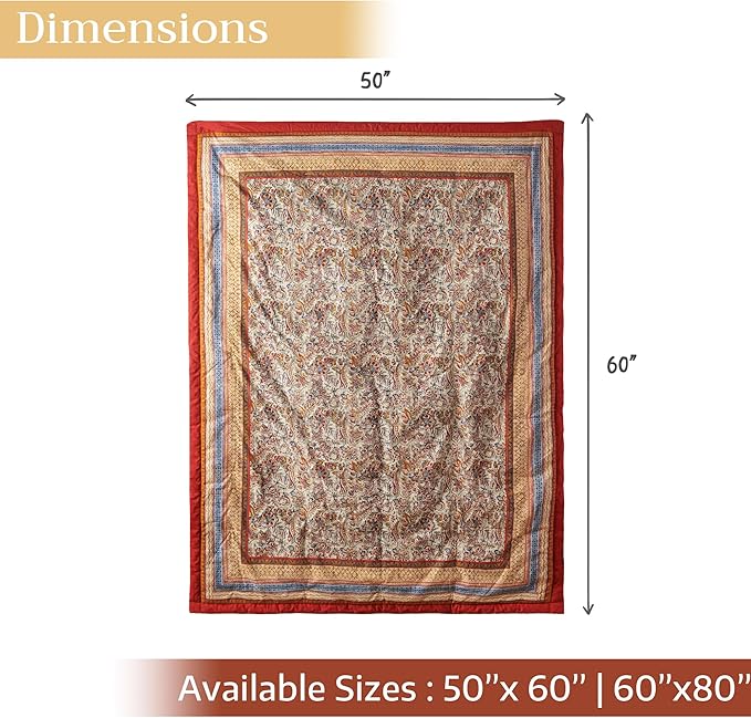 Maison d' Hermine Throw Blanket for Couch Lightweight Soft Warm Breathable Cotton Throw Blankets for Bed Girls Boys Women Men Gifts Sofa Travel Living Room Chair Bedding (50"x60", Jaipur)