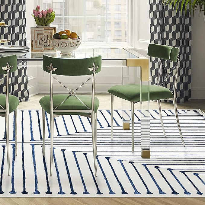 RUGGABLE x Jonathan Adler Machine Washable Modern Area Rug – Inkdrop Slate Blue 9x12, Stain-Resistant, Non-Slip – Large Rugs for Living Room, Bedroom, Hallway, Entryway & Office–with Standard Pad